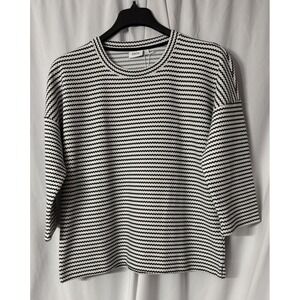 NWT Cecil Womens 3/4 Sleeve Artikel White Black Striped Top Blouse Shirt Large